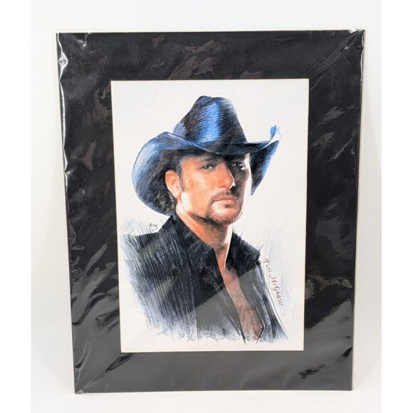 Other - Tim McGraw Drawing Sketch on Canvas Art Reprint Matted 16"x20" New Wrapped